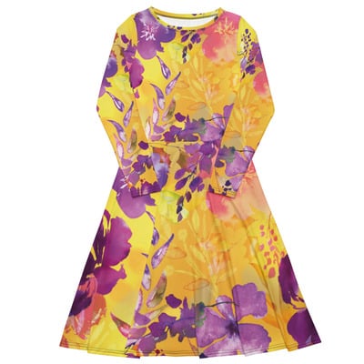 All-over print long sleeve midi dress