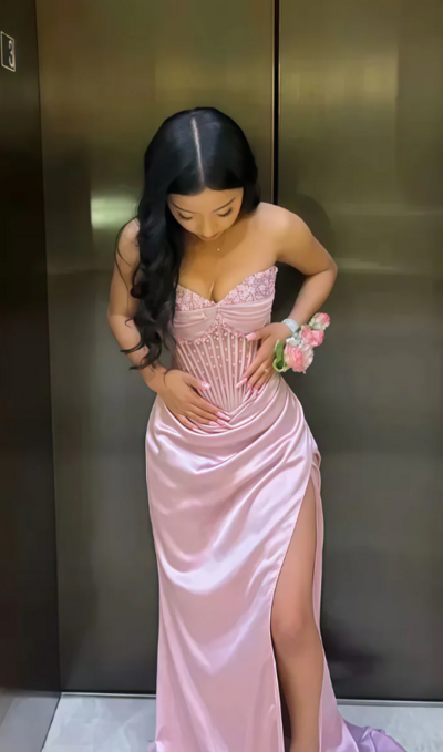 Mermaid Sweet Pink Beaded Long Senior Prom Dress