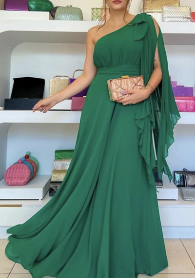 A-Line Evening Gown Party Dress Red Green Dress Elegant Formal Wedding Guest Sweep / Brush Train Sleeveless ,1144