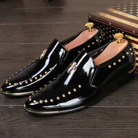 Pointed leather shoes for men slip-on hairstylist fashion shoes - Thumbnail 1