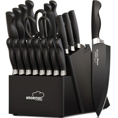 20-Piece Kitchen Knife Set with Block & Built-In Sharpener ā 3pcs Fruit Knife Set Included ā German Stainless Steel