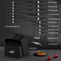 20-Piece Kitchen Knife Set with Block & Built-In Sharpener ā 3pcs Fruit Knife Set Included ā German Stainless Steel - Thumbnail 1