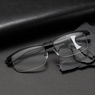 Progressive Multifocal Reading Glasses +1.00 to +4.00 ā Half-Frame Stainless Steel Glasses with Scratch-Resistant Lenses