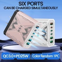 6-in-1 Fast Charging USB Charger Adapter β QC 3.0 Tech, 4 USB-A + 2 USB-C Ports - Thumbnail 4