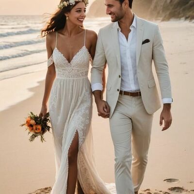 Sexy two pieces beach wedding dress, lace wedding dress bridal gown - Thumbnail 1