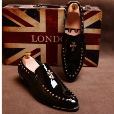 Pointed leather shoes for men slip-on hairstylist fashion shoes - Thumbnail 1