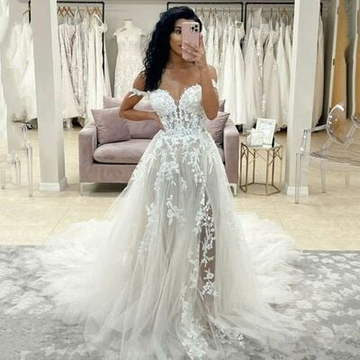 Sexy Wedding Dress, Appliques Tulle Wedding Dress Bridal Gown