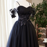 Black Tulle Flowers Short A-Line Party Dress Homecoming Dress - Thumbnail 1