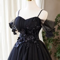 Black Tulle Flowers Short A-Line Party Dress Homecoming Dress - Thumbnail 2