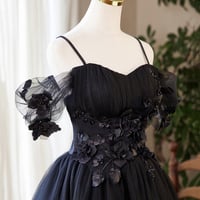 Black Tulle Flowers Short A-Line Party Dress Homecoming Dress - Thumbnail 3