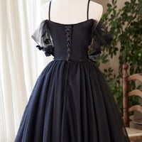 Black Tulle Flowers Short A-Line Party Dress Homecoming Dress - Thumbnail 4