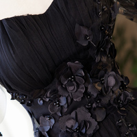 Black Tulle Flowers Short A-Line Party Dress Homecoming Dress - Thumbnail 5