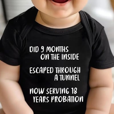 100% cotton baby letter print jumpsuit – soft triangle bodysuit with crew neck, slight stretch & cute style – sizes 3m–18m - Thumbnail 2