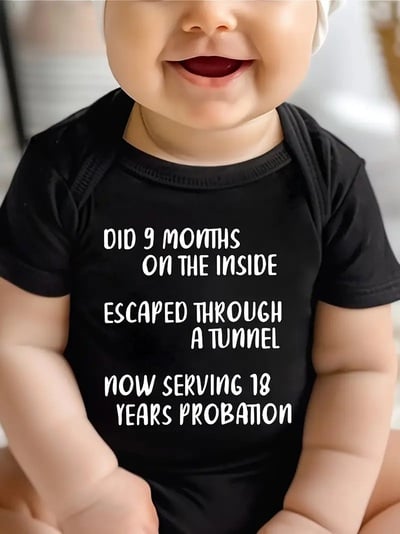 100% Cotton Baby Letter Print Jumpsuit – Soft Triangle Bodysuit with Crew Neck, Slight Stretch & Cute Style – Sizes 3M–18M