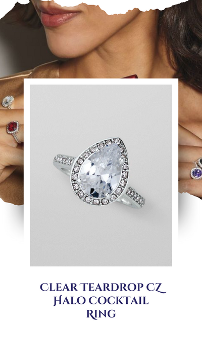 Clear Teardrop CZ Halo Cocktail Ring - FINAL SALE