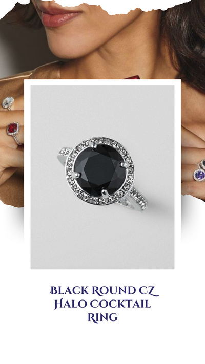 Black Round CZ Halo Cocktail Ring - FINAL SALE