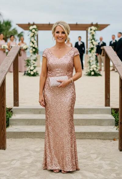 Champagne Sheath Sequins Lace Mother of Bride/Groom Dress Evening Formal Gown