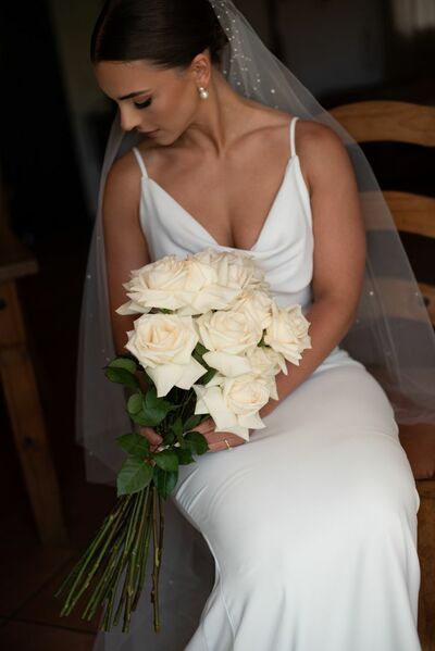 Sexy Wedding Dress, Deep V-neck Satin Bridal Dress Bridal Gown