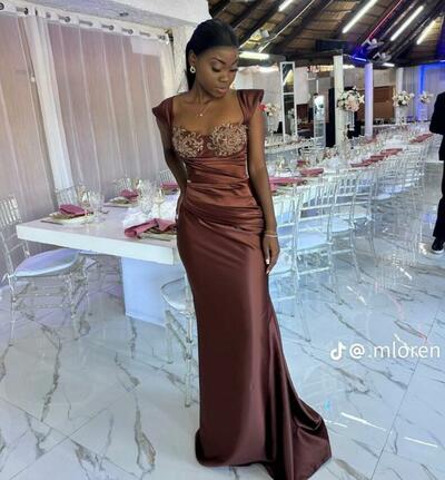 Brown Prom Dresses Appliques Evening Gowns African Girls Formal Party Occasion Gowns Custom