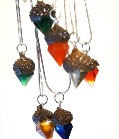 Crystal acorn mystery necklaces