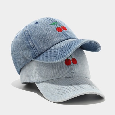 Cherry Embroidery Denim Baseball Cap