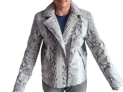 Grey Snakeskin Motorcycle Leather Jacket