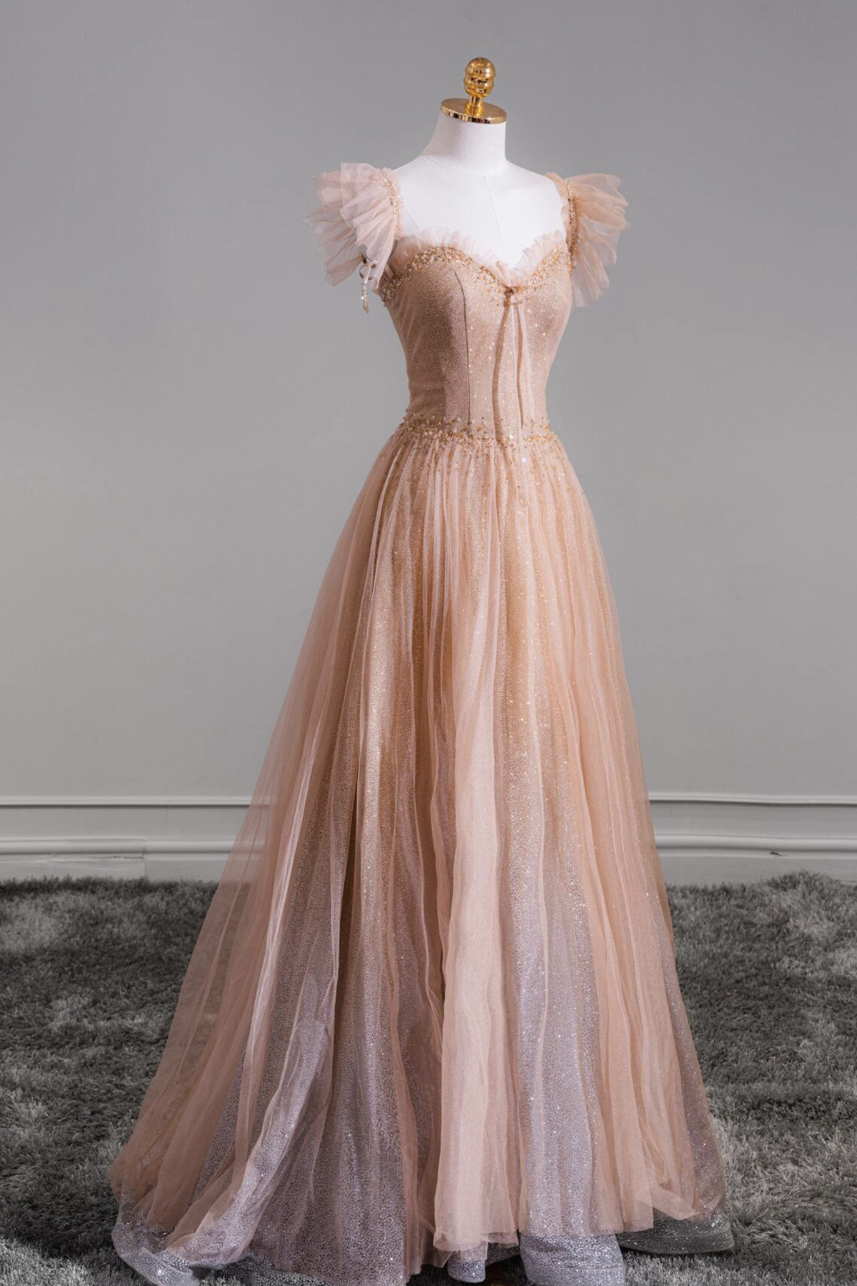 Shiny Tulle Sequins Long Prom Dress, Lovely A-Line Evening Party Dress