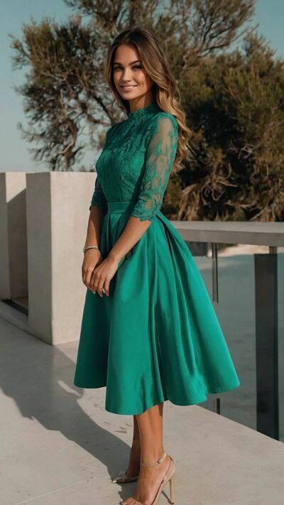 Green A Line Tea-length Lace Mother Of The Bride/ Groom Dresses Formal Evening Dress