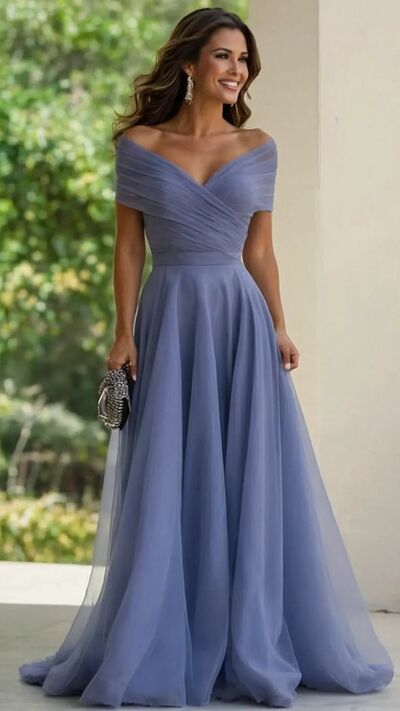 Blue A Line Off the Shoulder Mother Of The Bride/ Groom Dresses Formal Evening Dress