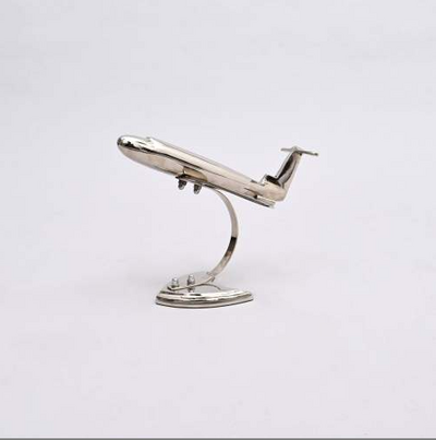 Retro Aluminum Airplane Table Sculpture – Nickel-Finished Vintage Aircraft Decor Accent for Desk, Shelf, or Office Display