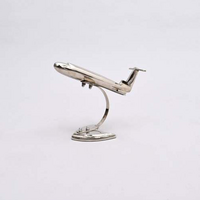 Retro Aluminum Airplane Table Sculpture – Nickel-Finished Vintage Aircraft Decor Accent for Desk, Shelf, or Office Display - Thumbnail 1