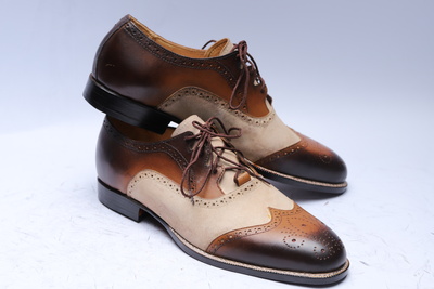 Crafted Leather Handmade Men Brown Suede Leather Lace up Dress Shoes