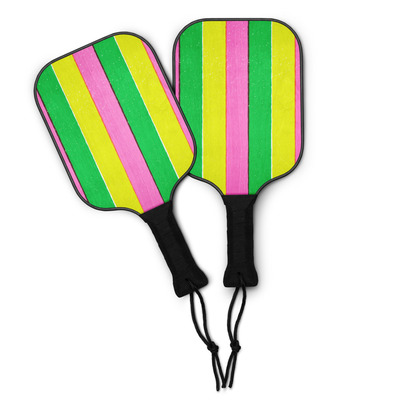 Bright Pink Yellow Green Preppy Summer Stripe Print Pickleball Paddle Paddles Set