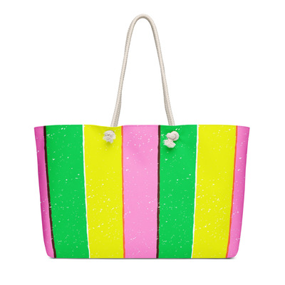 Bright Pink Yellow Green Preppy Stripe Print Oversized Weekender Bag