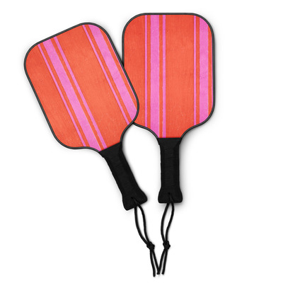 Red & Pink Retro Preppy Stripe Print Pickleball Paddles Paddle Set