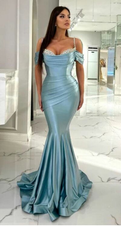 Blue Sheath Beading Crystals Mother Of The Bride/ Groom Dresses Formal Evening Dress