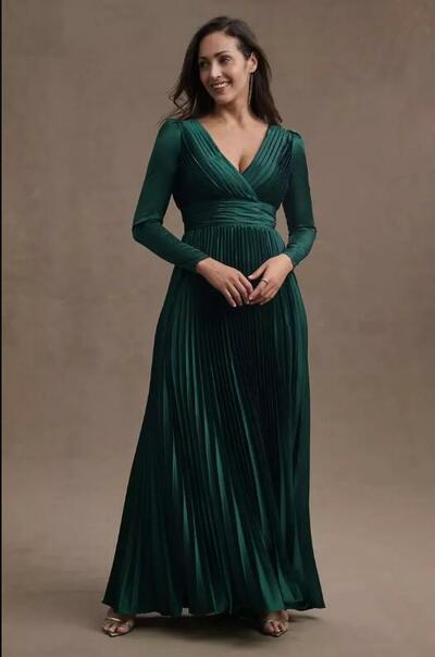 Emerald Green A Line Long Sleeve Mother Of The Bride/ Groom Dresses Formal Evening Dress