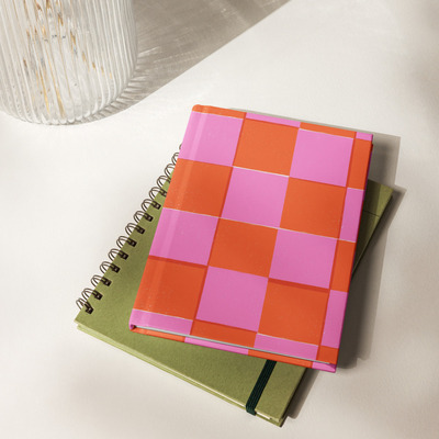 Red & Pink Checkered Checkerboard Print 150 Page Hardcover Matte Journal Notebook