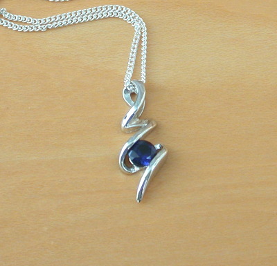 925 Sapphire (Lab Created) Pendant & 18" Chain/Sapphire Jewelry/Silver Sapphire Necklace/Sapphire Pendant/September Birthstone Jewellery/925