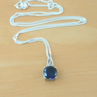 Sterling Silver Sapphire Solitaire Pendant & Chain/Sapphire Necklace/Blue Sapphire Necklace/Sapphire Jewellery/Sapphire Pendant/UK - Thumbnail 1