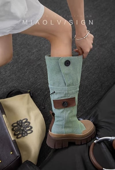 Thick-soled outdoor boots heightened western style cowboy boots retro long boots