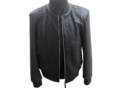 Black Snakeskin Bomber Leather Jacket