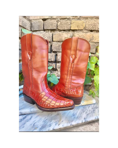 Crafted Leather Handmade Men Genuine Crocodile Leather Alligator Texture Cowboy Boot