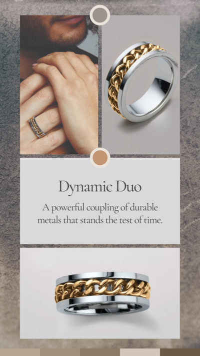 His Stainless Steel Two Tone Chain Reaction Band Ring - FINAL SALE