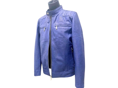 Blue Snakeskin Leather Jacket