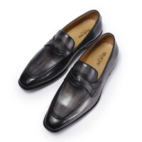 Men's top layer cowhide casual leather shoes slip-on business loafers 2 colors - Thumbnail 3