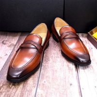 Men's top layer cowhide casual leather shoes slip-on business loafers 2 colors - Thumbnail 4