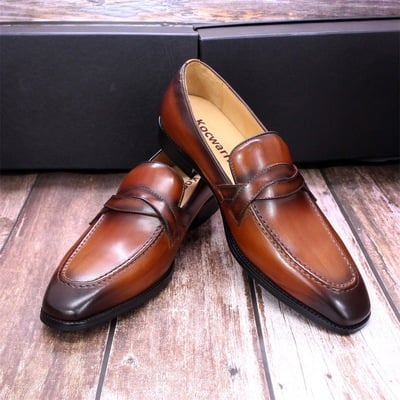 Men's top layer cowhide casual leather shoes slip-on business loafers 2 colors