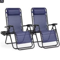JHK Zero Gravity Lounge Chairs – Set of 2 Portable Recliners with Cup Holder Trays & Adjustable Headrests for Camping, Patio, or Garden - Thumbnail 1