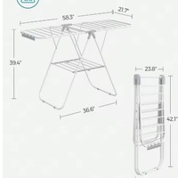SONGMICS Foldable Clothes Drying Rack – Heavy-Duty Laundry Airer with Adjustable Wings, 33 Rods, 27 Clips, and Rust-Resistant Steel Frame - Thumbnail 3